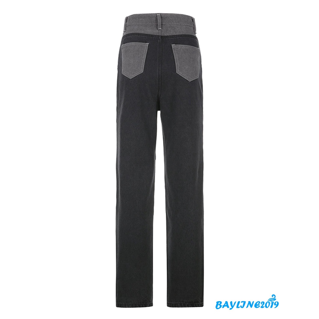 Quần Jeans Dài Lưng Cao Phối Màu Thời Trang Cho Nữ