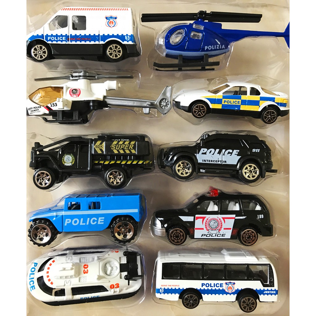 Set 10 xe cảnh sát kim loại