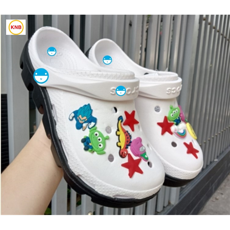 Dép nữ nam, Dép suc Duet Cross -Freeship + 12 sticker- Dép Quai Ngang nam nữ bít đầu hàn quốc đi mưa - trắng đế đen