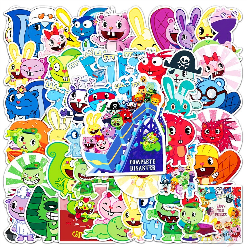 Set 50 hình dán chống thấm nước Happy Tree Friends Series 01 thời trang trang trí đa dụng