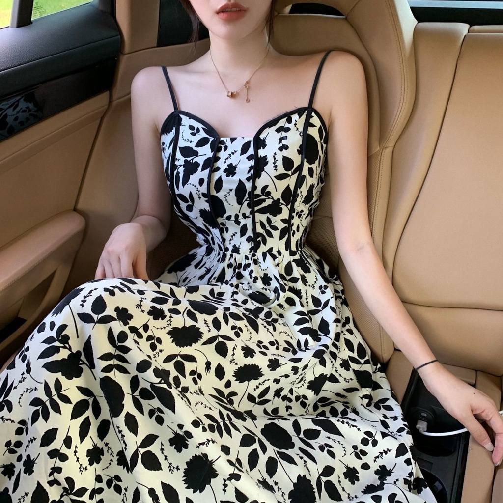 Đầm Hai Dây Dáng Dài Họa Tiết Hoa Thời Trang Đi Biển Cho Nữ