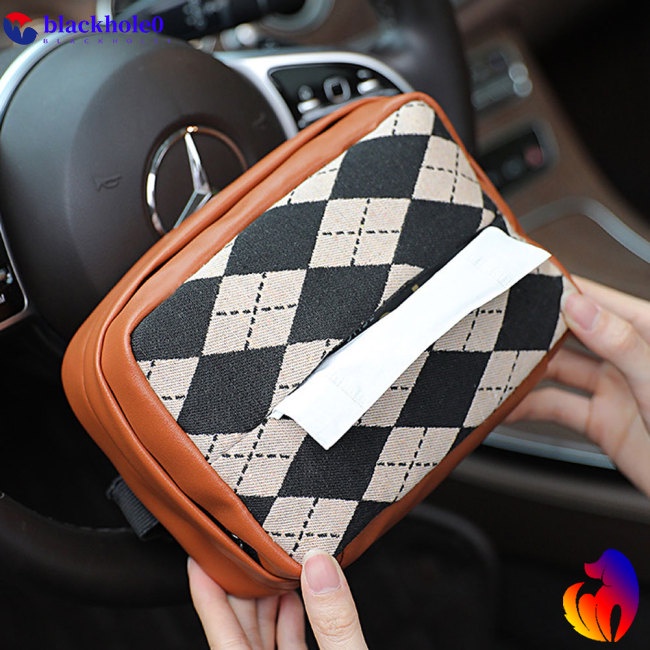 Túi Da Đựng Khăn Giấy Đa Năng Họa Tiết Sọc Caro / Kẻ Ô Thời Trang Cho Xe Hơi