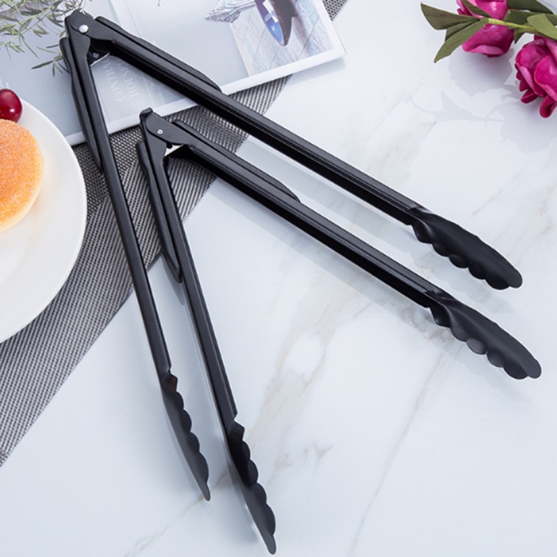 Kẹp Gắp Thức Ăn Bằng Thép Không Gỉ Màu Đen Chịu Nhiệt Chất Lượng Cao 3 Kích Cỡ