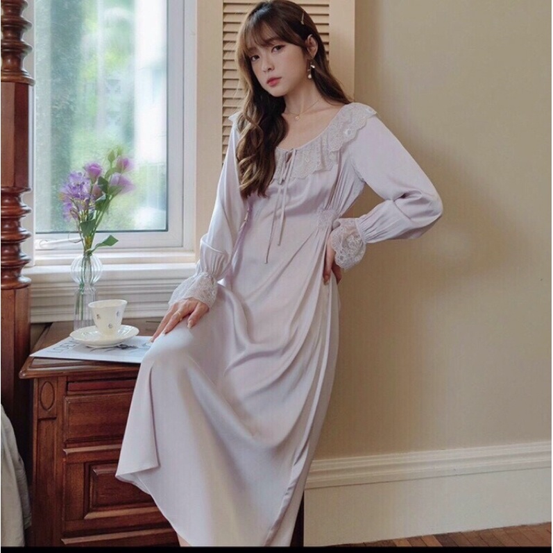 Váy ngủ lụa tiểu thư sexy cao cấp Đầm mặc nhà siêu quyến rũ