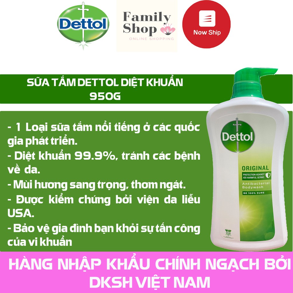 [Hàng Chính Hãng] Dettol Gel Tắm Kháng Khuẩn Original 950ml