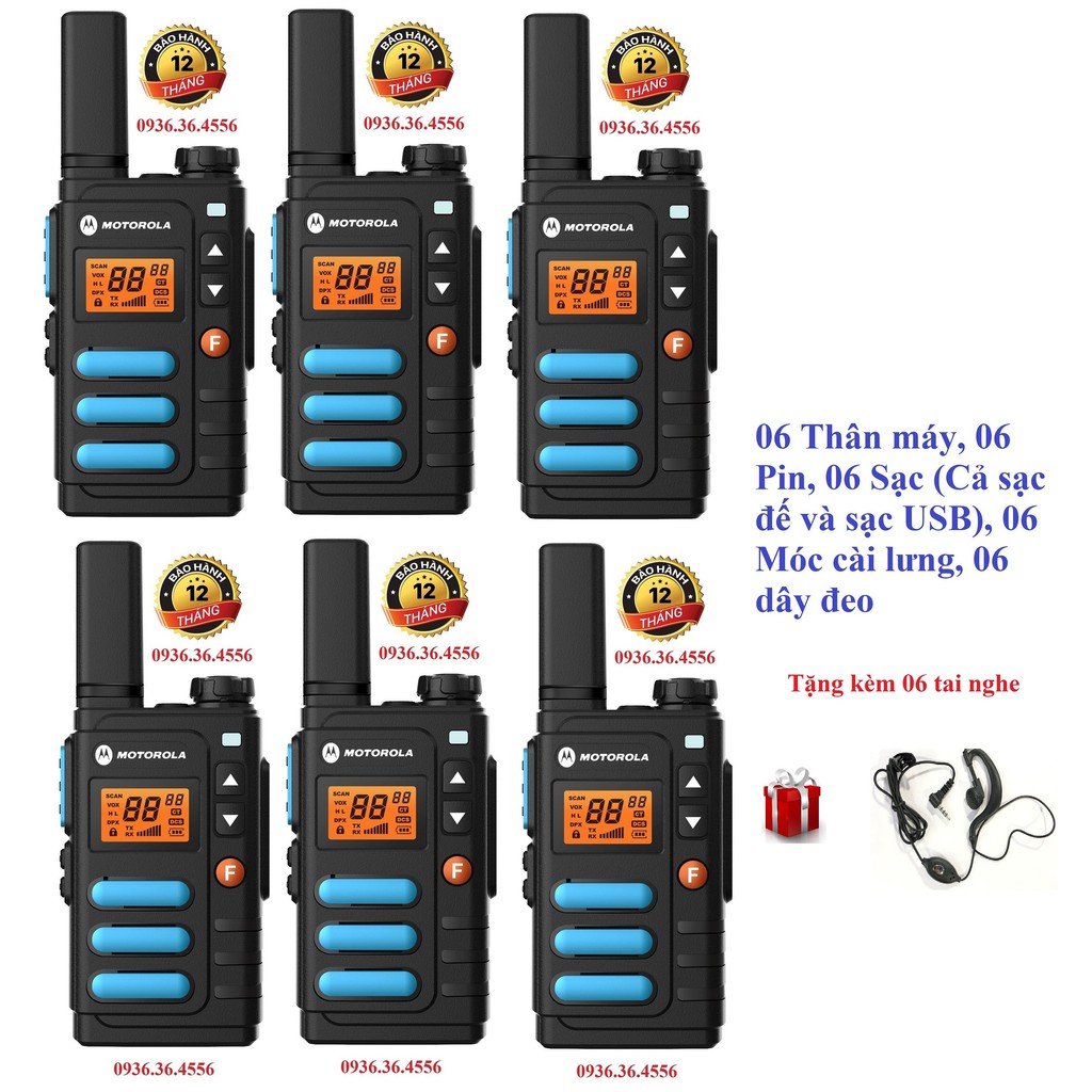 Bộ 6 Bộ đàm Motorola GP8860(Siêu đẹp, bền bỉ, nhỏ gọn chắc chắn,dung lượng pin lớn&gt;18 tiếng)-Cả sạc đế và USB đi kèm