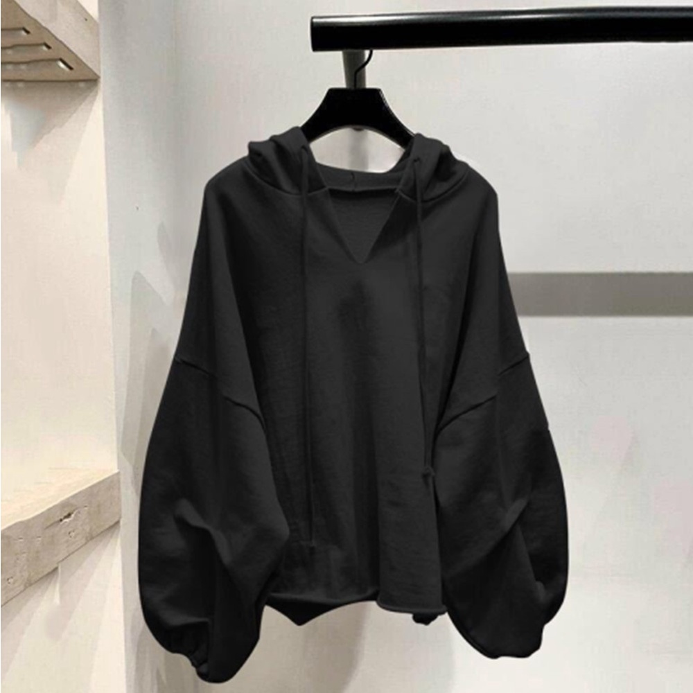 Happy-store  Áo hoodie phong cách Hàn Quốc tay dài dáng rộng màu trơn xinh xắn trẻ trung