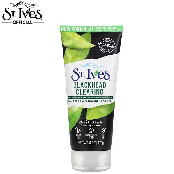 Tẩy Da Chết Làm Sạch Mụn Đầu Đen Chiết Xuất Trà Xanh St.Ives Blackhead Clearing Green Tea Scrub 170g