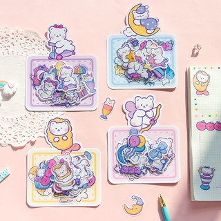 Sticker (hình dán) gói 40 miếng gấu tím cute trang trí sổ, album, góc học tập, bullet journal