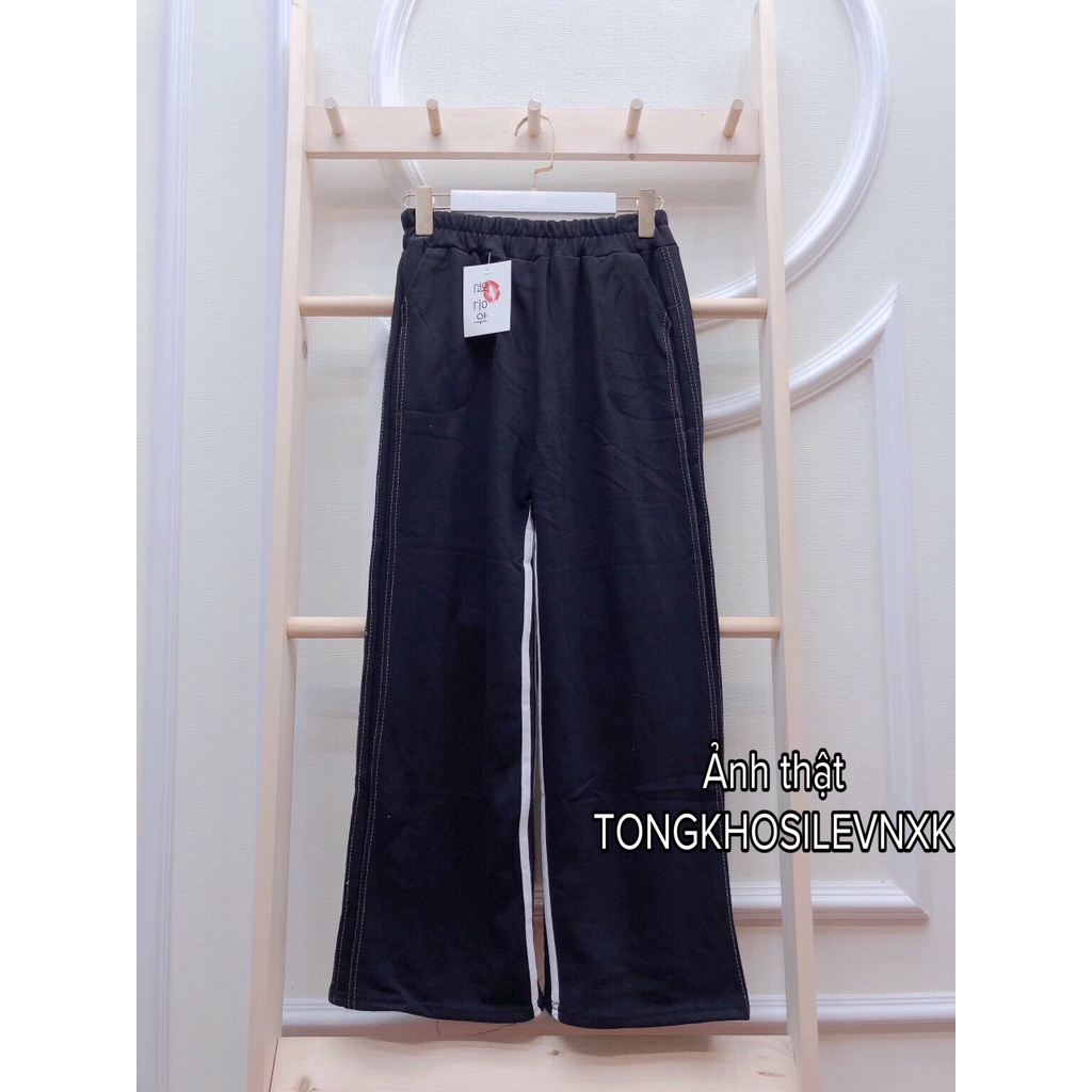 Quần Dài Sọc Trắng Phối Chỉ Nổi - Quần Cullotes 2 Sọc Viền Chỉ Màu Đen Hot