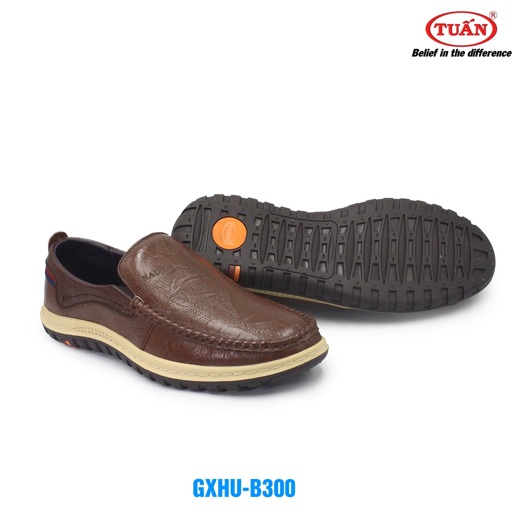 Giày da nam - giày mọi da bò tự nhiên đế cao su mềm mại thương hiệu giày Tuấn GXHU-300