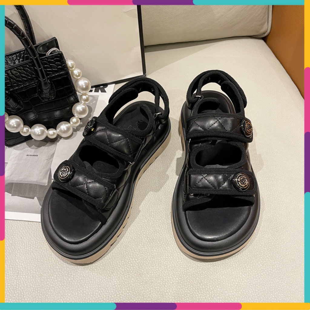 Sandal trần trám 2 quai ngang đế cao 5 phân  quai dán dành cho nữ