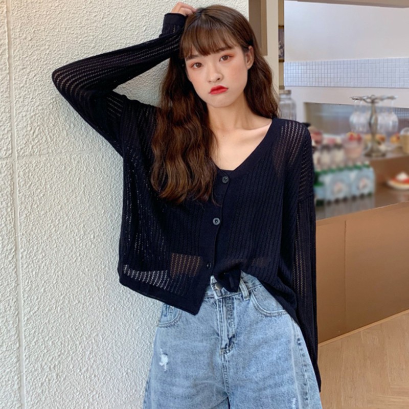 Áo Cardigan Dệt Kim Tay Dài Phong Cách Hàn Quốc Cho Nữ