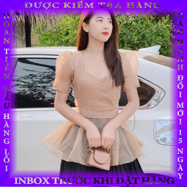Set trang phục nữ chân váy dập li mix áo kiểu tay phồng 4YOUNG FASHION ST01 phanngoc