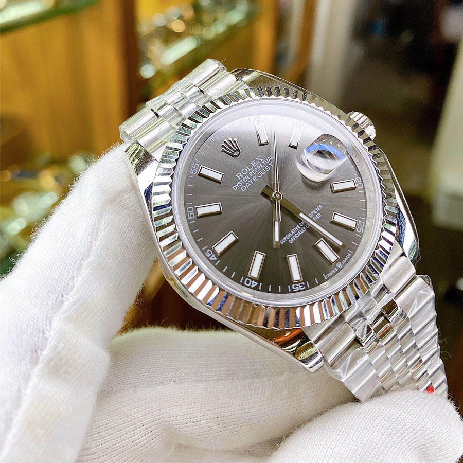 Đồng hồ Nam Rolex máy nhật mẫu classic mặt đen xám viền trắng dây kim loại dòng cơ Automatic size 36mm-40mm