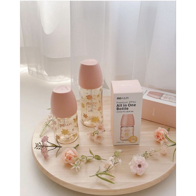 Bình sữa Moyuum hoa cúc, Moyuum hồng, Moyuum Daisy 170ml 270ml tùy chọn size núm