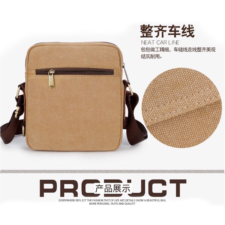 Túi đeo chéo bằng vải canvas phong cách cổ điển classic thời trang T-04