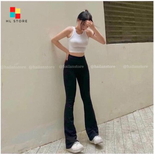 Quần ống loe nữ cạp cao dáng dài❤️ Quần Legging nữ thun gân lưng cao co dãn bốn chiều tôn dáng Hải Lan Store