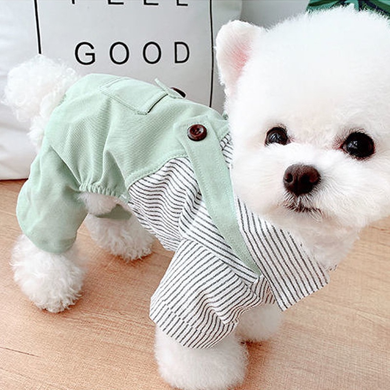 Bộ áo liền quần họa tiết kẻ sọc màu xanh lá cây dễ thương cho thú cưng