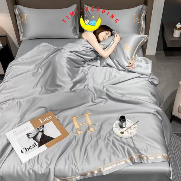 Bộ chăn ga gối lụa chữ H cao cấp, nhập khẩu – Set ga gối lụa 4 món – Timibedding