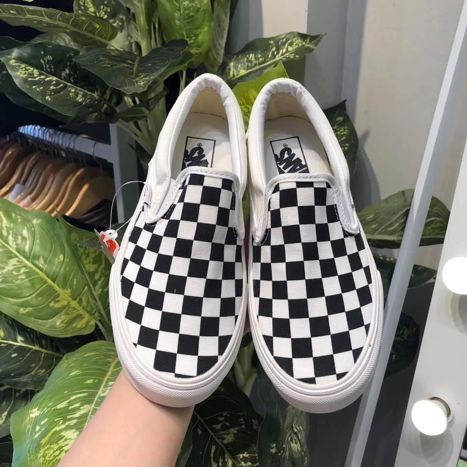 Giày Lười Nam Nữ - Giày Thể Thao Slip On Vans Caro kẻ sọc đen trắng cá tính, đế êm lót da Cao Cấp D18 HOT FREESHIP | BigBuy360 - bigbuy360.vn