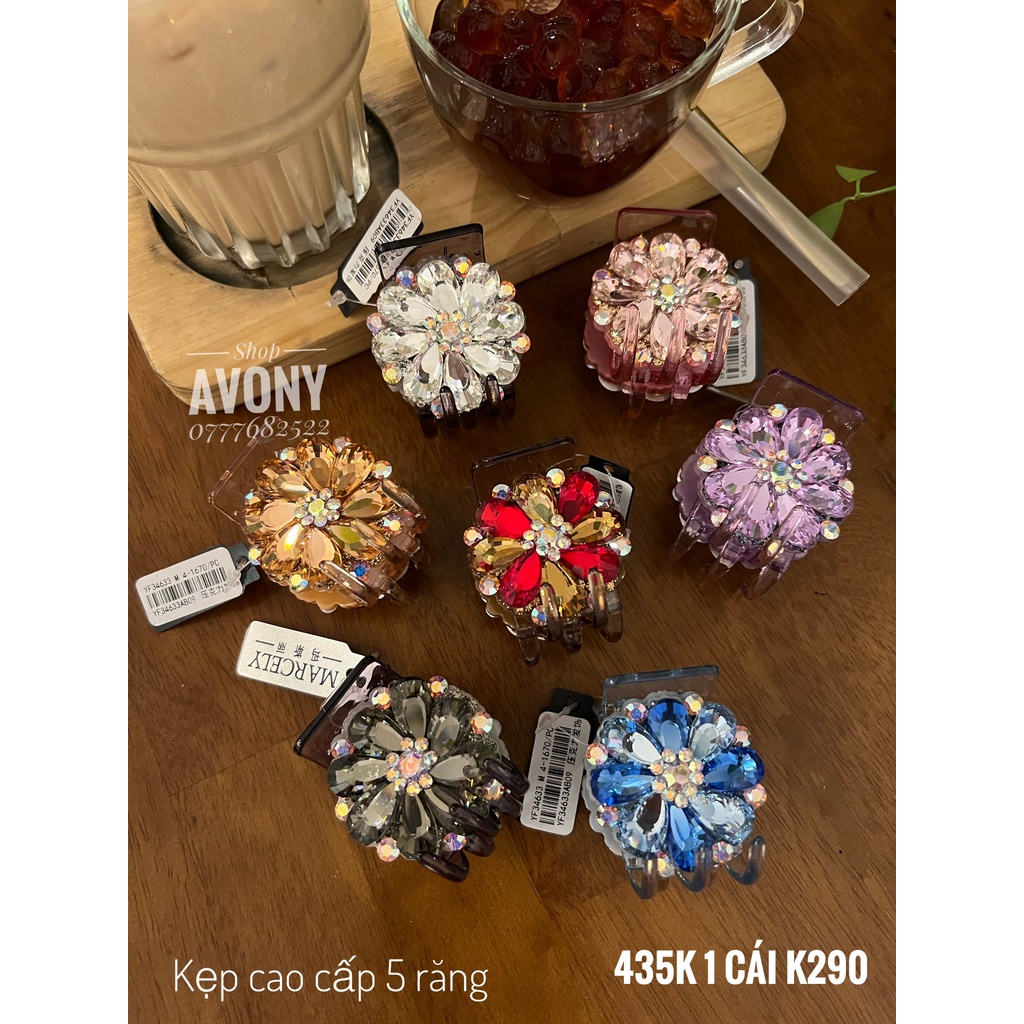 1 kẹp tóc càng cua 3 - 5 răng tròn đính hạt pha lê sáng lấp lánh (marcely)