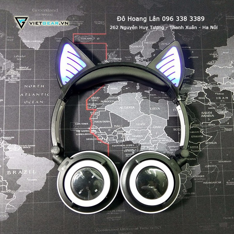 Tai nghe tai mèo Bluetooth Classic, có led tai mèo, có micro
