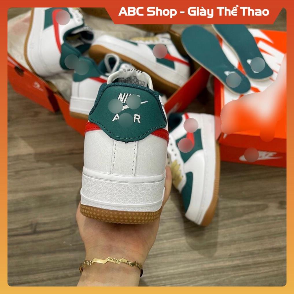 [Hàng Xịn - FreeShip] Giày AF1 g.ucci trắng xanh lá đậm móc đỏ low, Giầy Air Force dây nâu vàng xanh trắng thấp