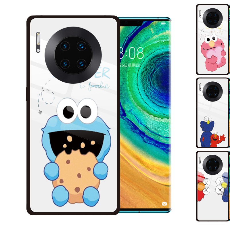 Ốp Điện Thoại Kính Cường Lực In Hình Elmo Cookie Monster Cho Huawei Y8p Y9s Y7 Pro Y6 2019 Y9 Prime 2019 Mate 40 30 Pro Mate20