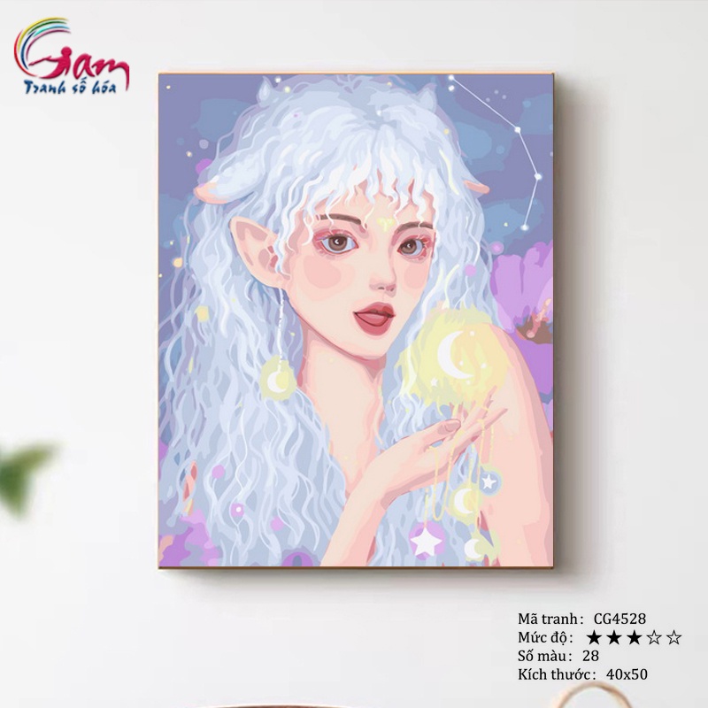 Tranh tô màu theo số Tranhsohoavn cung hoàng đạo cô gái Bạch Dương mới lọ màu to 5ml + 2 bộ cọ + khung 2.5cm CG4528