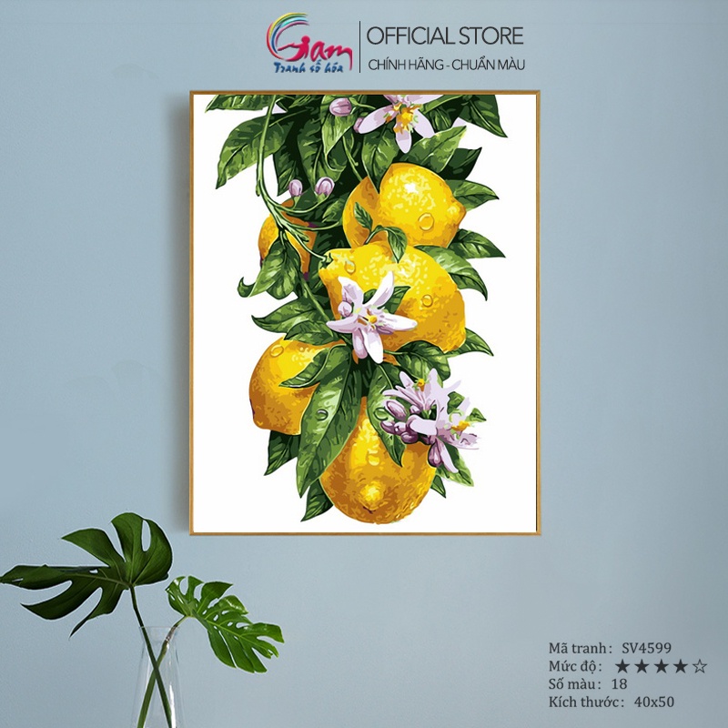 Tranh số hoá hoa quả chanh vàng GAM mẫu mới lọ màu to 5ml kèm 2 bộ cọ mã SV4599