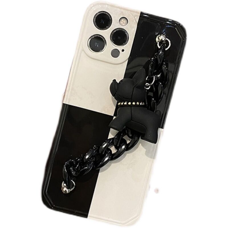 Ốp điện thoại gắn dây xích cún in họa tiết caro thích hợp cho Iphone 12 11 pro max xs
