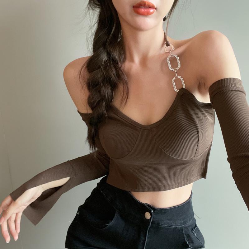 Áo Croptop Tay Dài Thiết Kế Trễ Vai Quyến Rũ