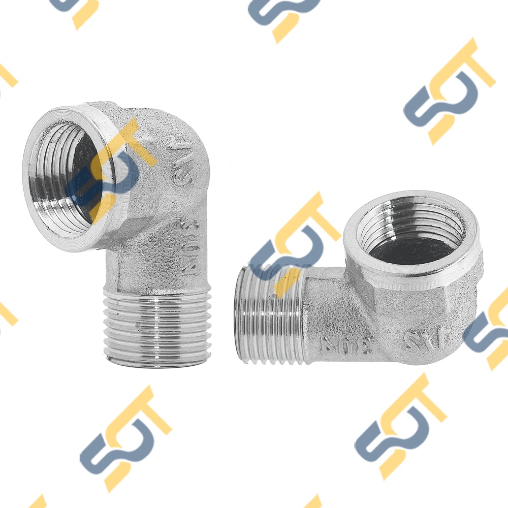 Co inox, co điếu ren trong ren ngoài 21 27 34 nối ren trong ren ngoài cong &amp; cút ren 90 độ - Bằng inox sần