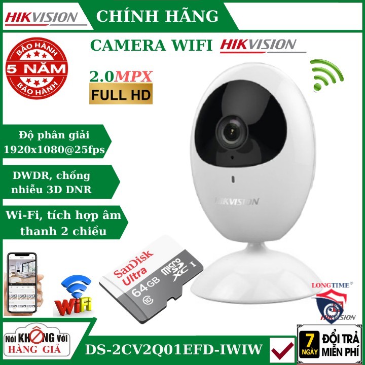 Camera Wifi Hikvision DS-2CV2U21FD-IW , cube 2.0 fullHD ,cảnh báo chuyển động , đàm thoại 2 chiều , xem đêm