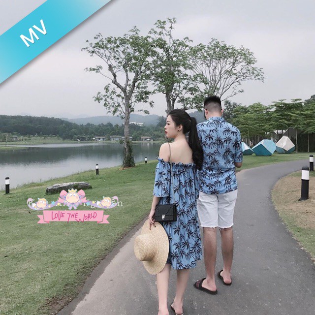 Sét đồ đôi đi du lịch tuần trăng mật đi biển ( áo nam +váy jum ngực) .
