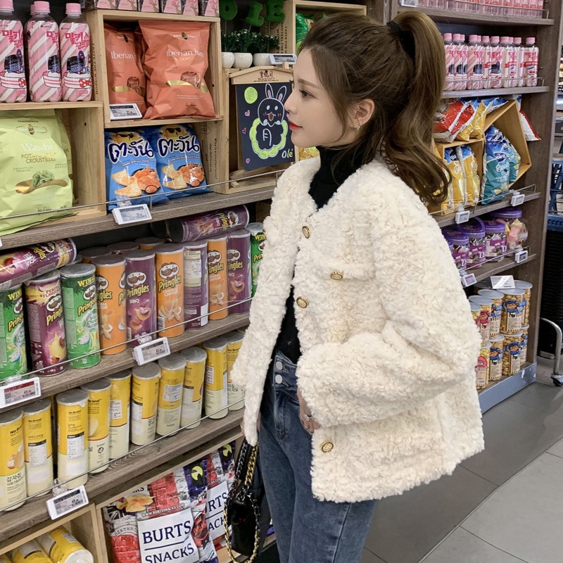 Áo Khoác Lông Cừu Tay Dài Phong Cách Hàn Quốc Thời Trang Cho Nữ