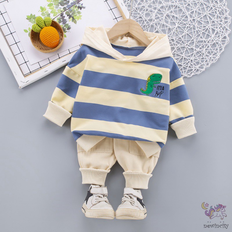 Set Áo Thun In Hình Khủng Long + Quần Dài Xinh Xắn Cho Bé Trai