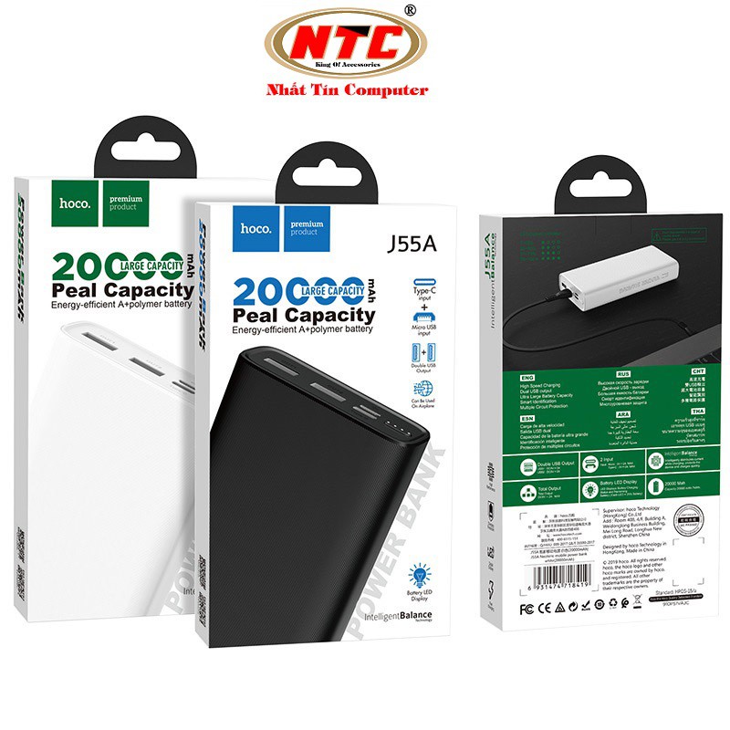 Pin sạc dự phòng Hoco J55A Neoteric 20000mAh 2 cổng input, 2 cổng output max 2A - Hãng phân phối chính thức