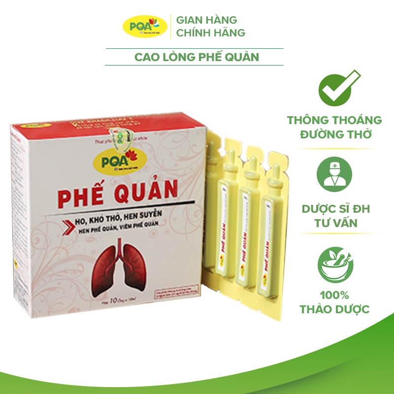 Phế Quản PQA Thành Phần Từ Thiên Nhiên Hỗ Trợ Ích Phế, Giảm Ho, Khó Thở, Hen Suyễn Hộp 10 Ống