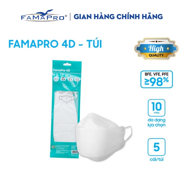 [TÚI-5 CÁI] Khẩu trang y tế cao cấp kháng khuẩn 3 lớp Famapro 4D