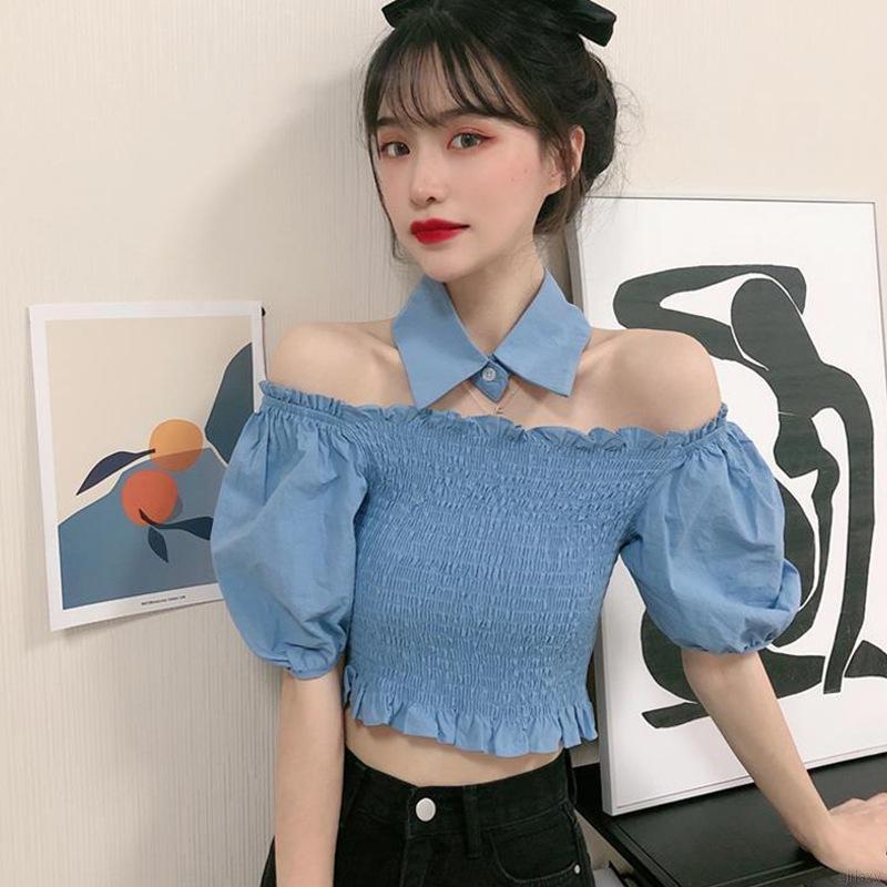 Áo Trễ Vai Màu Trơn Phong Cách Hàn Quốc Quyến Rũ Cho Nữ