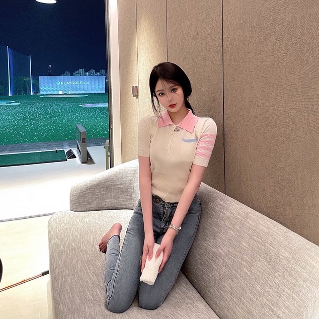 Áo thun ZHELIHANGFEI cổ polo tay ngắn màu tương phản thời trang mùa hè năng động cho nữ