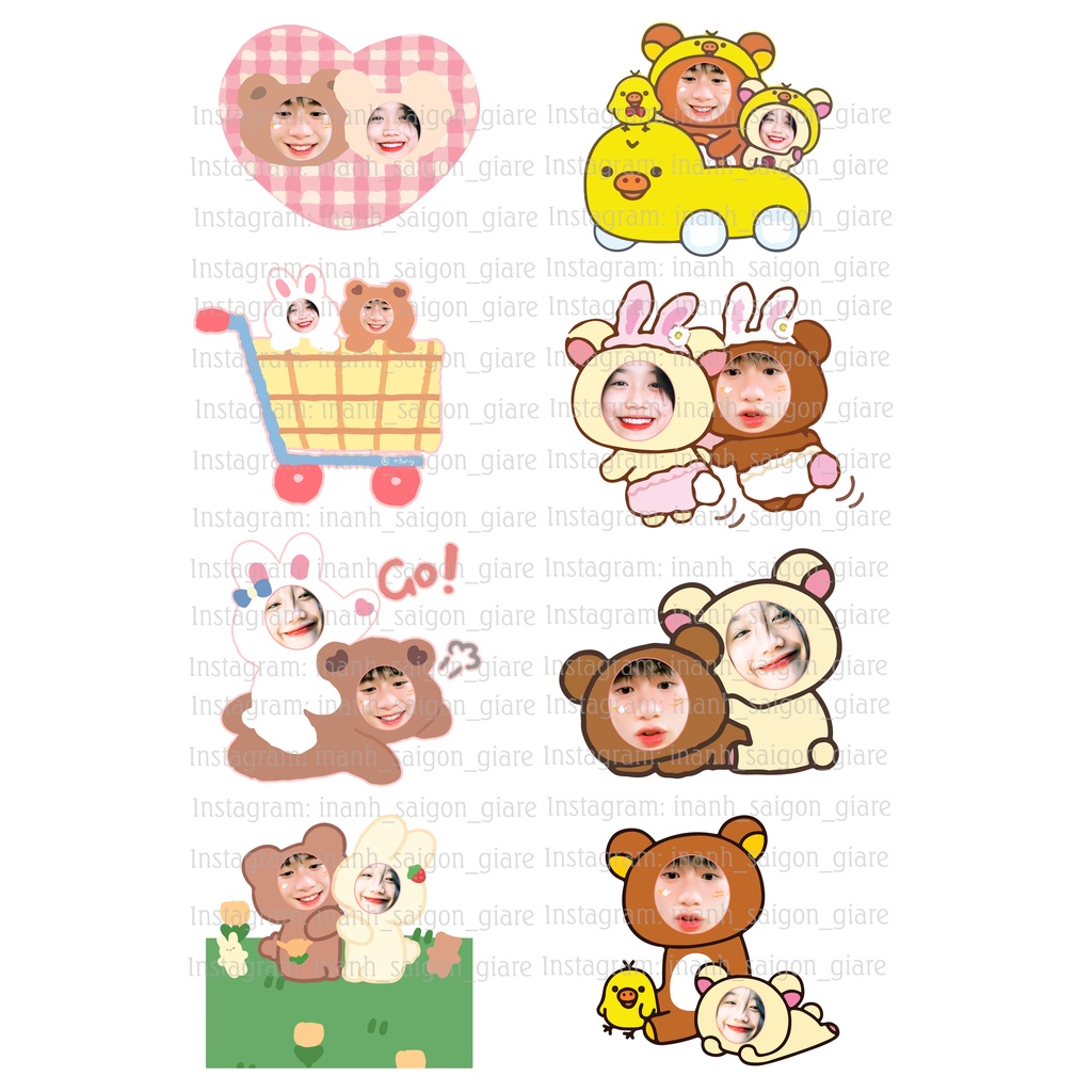In hình chibi ghép mặt 4cm 24 hình chibi đôi 7cm 8 hình /A4 ko cắt sẵn chất liệu decal mực tốt