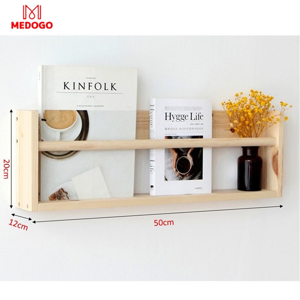 Giá sách MEDOGO treo tường thiết kế mới, kệ gia vị nhà bếp gỗ thông cao cấp trang trí GS-01