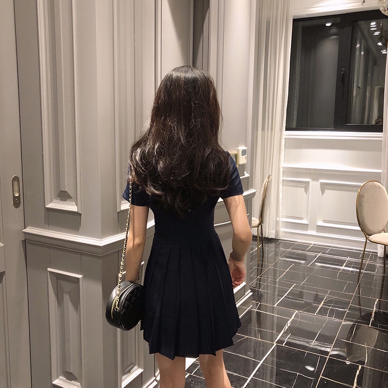 Đầm Xếp Ly Tay Ngắn Cổ Polo Phong Cách Hàn Quốc Đơn Giản Thời Trang Mùa Hè Mới 2022 Dành Cho Bạn Nữ