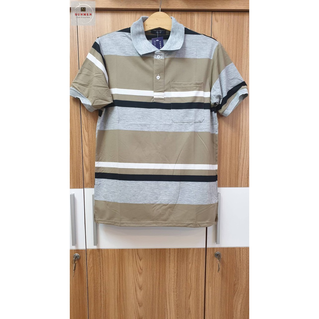 [HCM] Áo Thun Cổ Trụ Trung Niên From Rộng Tay Lỡ Sọc Ngang Thanh Lịch SUNMEN Size Từ 50 - 85kg | BigBuy360 - bigbuy360.vn