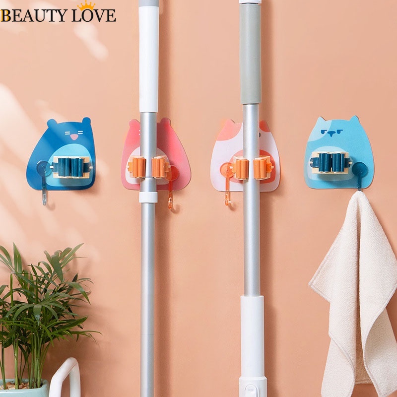 [Mới] Giá Đỡ Chổi / Cây Lau Nhà Gắn Tường Họa Tiết Hoạt Hình Có Móc / Kẹp Sắp Xếp Gọn Gàng Phù