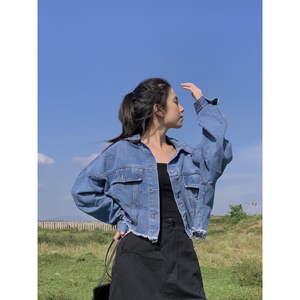 Áo khoác jeans dáng ngắn cắt gấu JB117 LOLLIE STUDIO - Hàng mới về