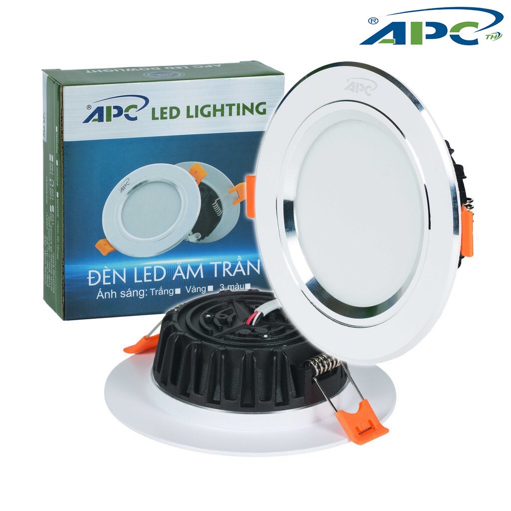 Đèn LED âm trần đế nhôm đúc APC lighting thiết kế mặt sơn tĩnh điện trắng với điểm nhấn là đường viền chỉ màu bạc 12W